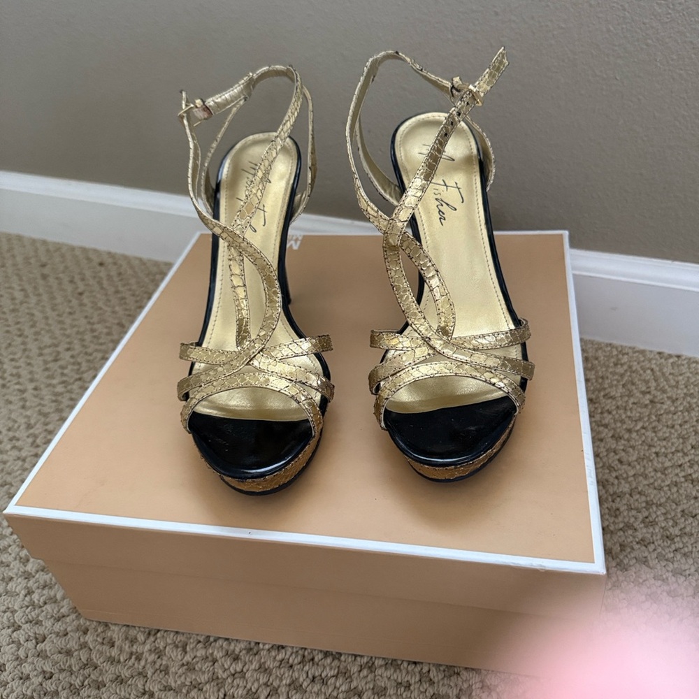 Gold and Black Strappy Heels